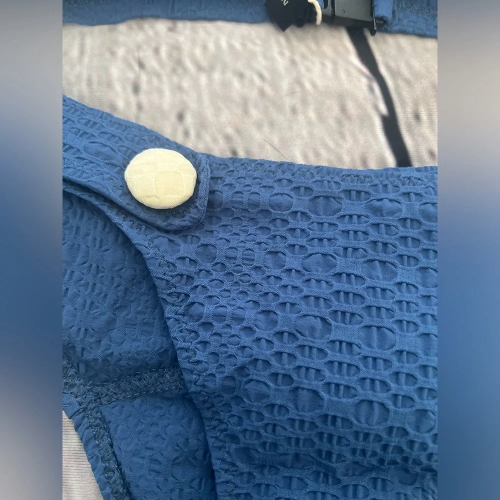 LISA MARIE FERNANDEZ Polo button-embellished seersucker halterneck bikini